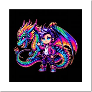 Chibi Boy Drago 80s Airbrush Neon Retro Anime Kawaii Posters and Art